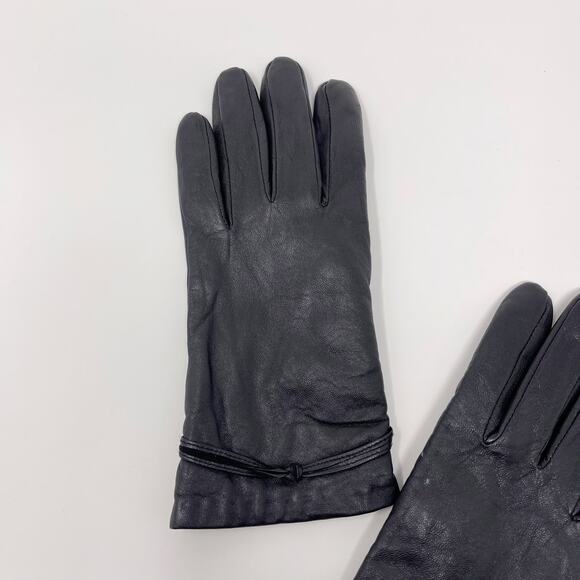 Isotoner Womens Leather Gloves Black Tie Knot - Picture 3 of 11